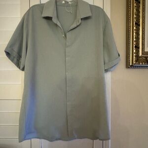COOFANDY Linen Casual Short Sleeve Button Down Light Green Shirt Men's size L